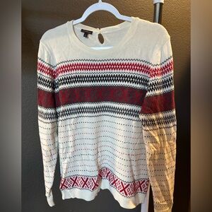 Talbots Cream and Red Patterned Sweater